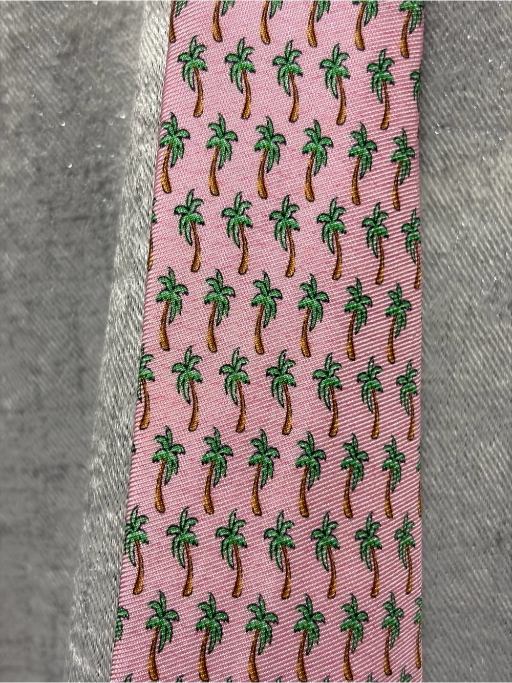 Silk Pink Palm Tree Tie - Fun Tropical Print FLAWED